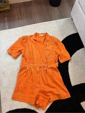 Orange Short-Sleeve Utility Romper